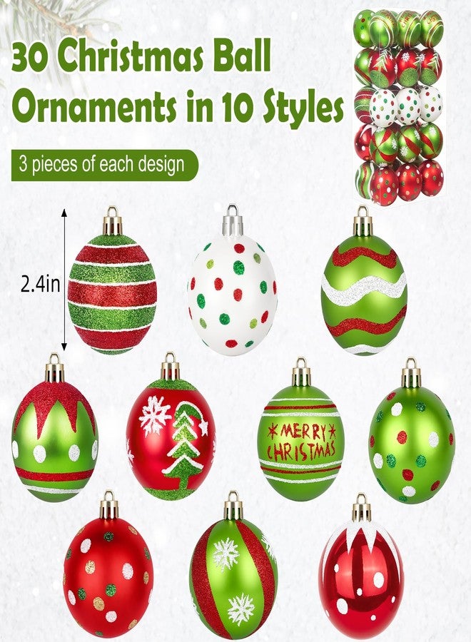 Ouddy Mode 30 Pcs Christmas Ball Ornaments, 2.4 Inch Glittering Red and Green Christmas Ornaments Set, Glittering Plastic Ornament Xmas Tree Balls Decorations Gifts for Home Indoor Party Holiday Decor - Image 5